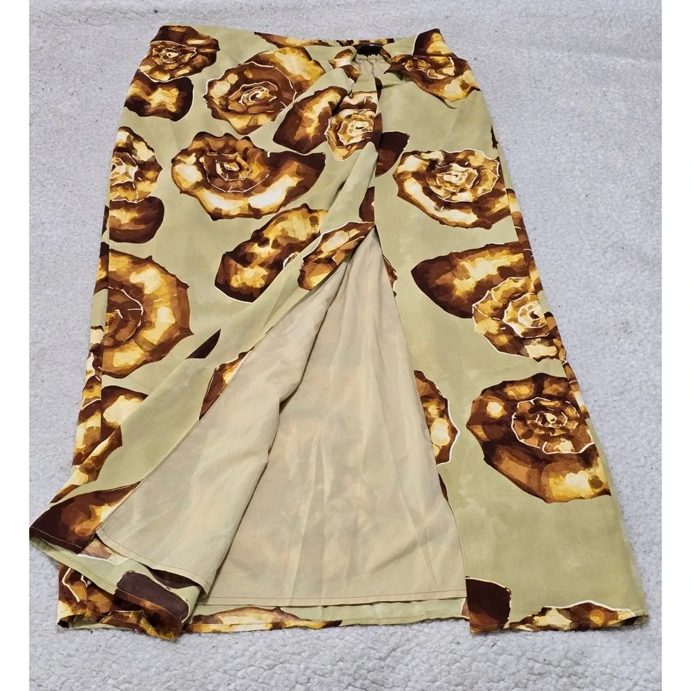 House of Harlow 1960 Nautilus Seashell Print Wrap Maxi Skirt Brown Tan Size M - Picture 2 of 10